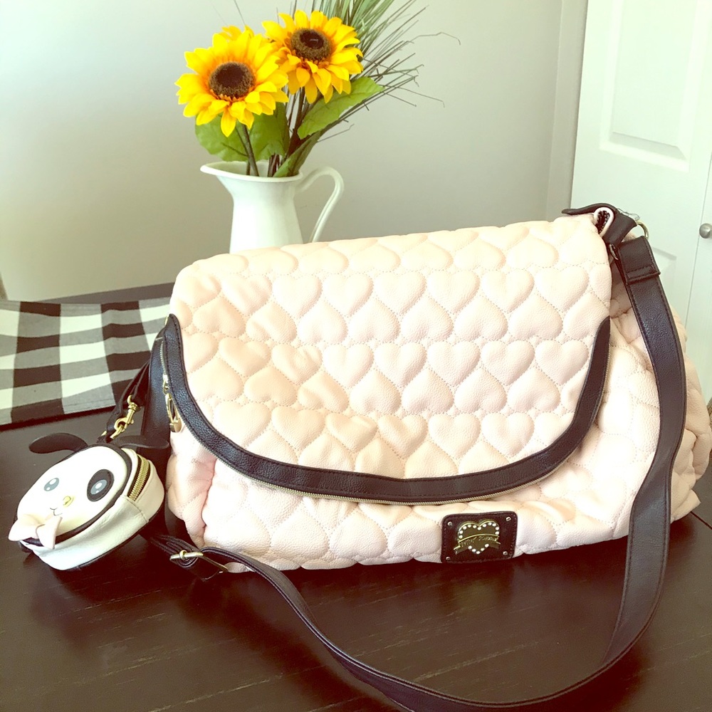 Betsey Johnson pink heart quilted diaper bag